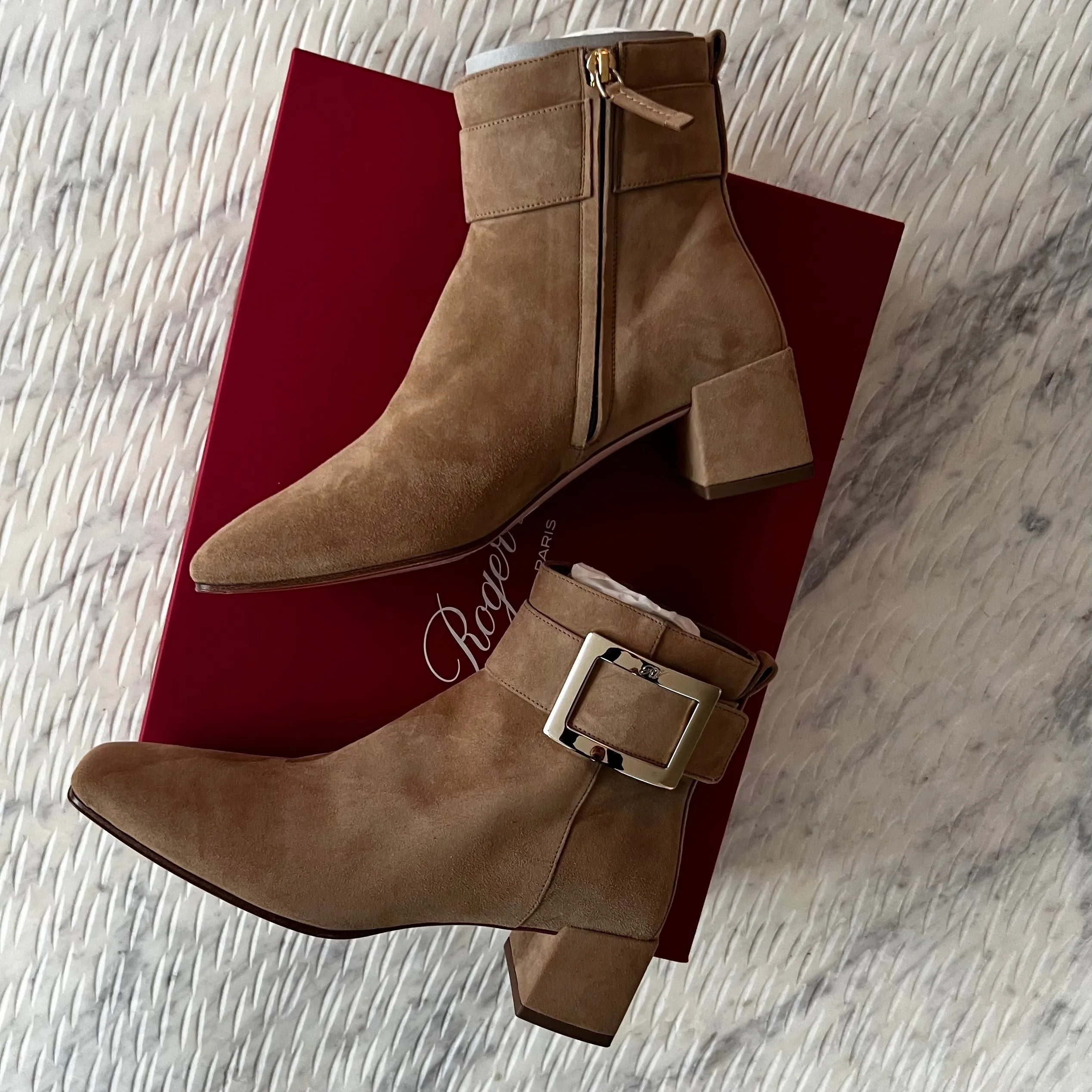 Roger Vivier buckle suede ankle boots.