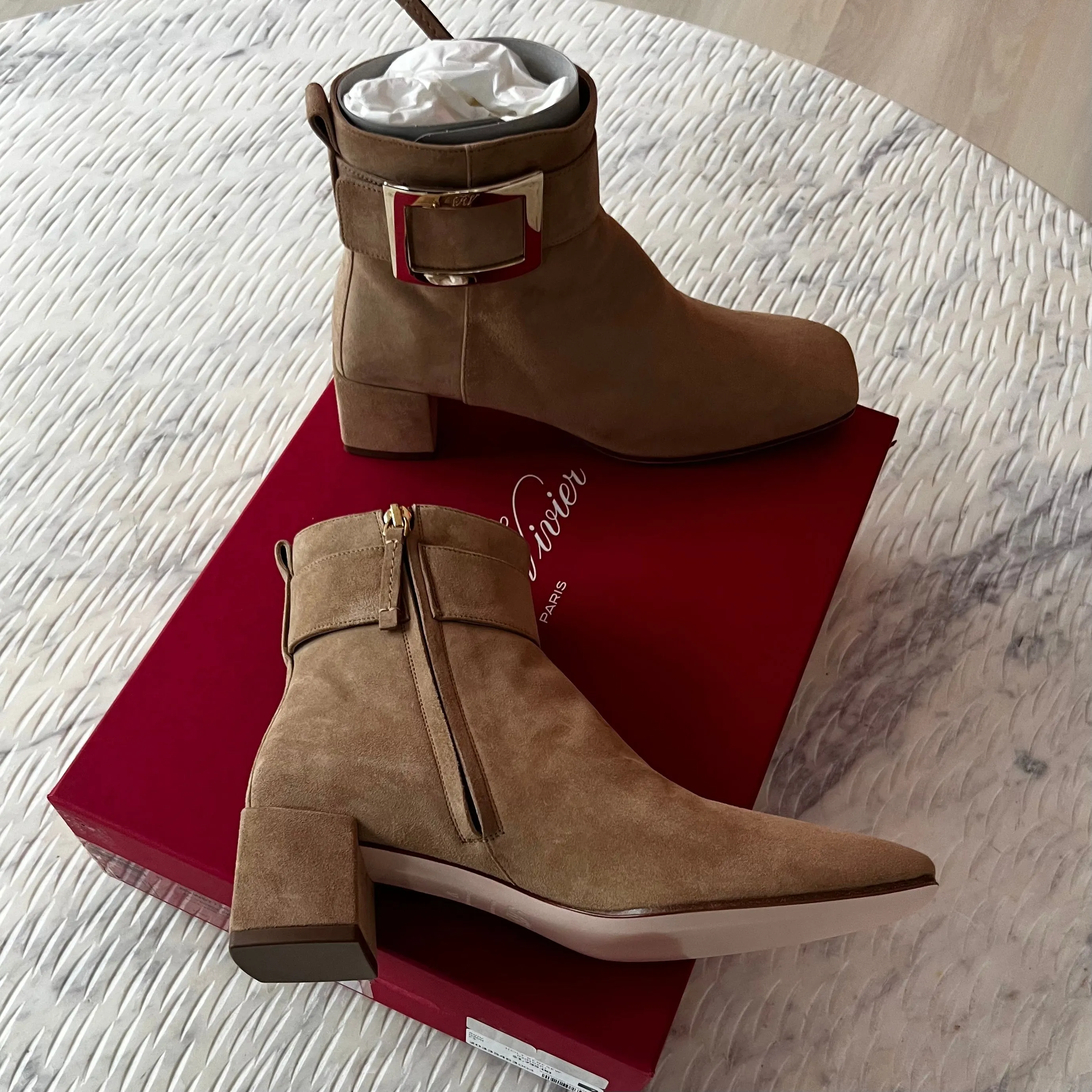 Roger Vivier buckle suede ankle boots.