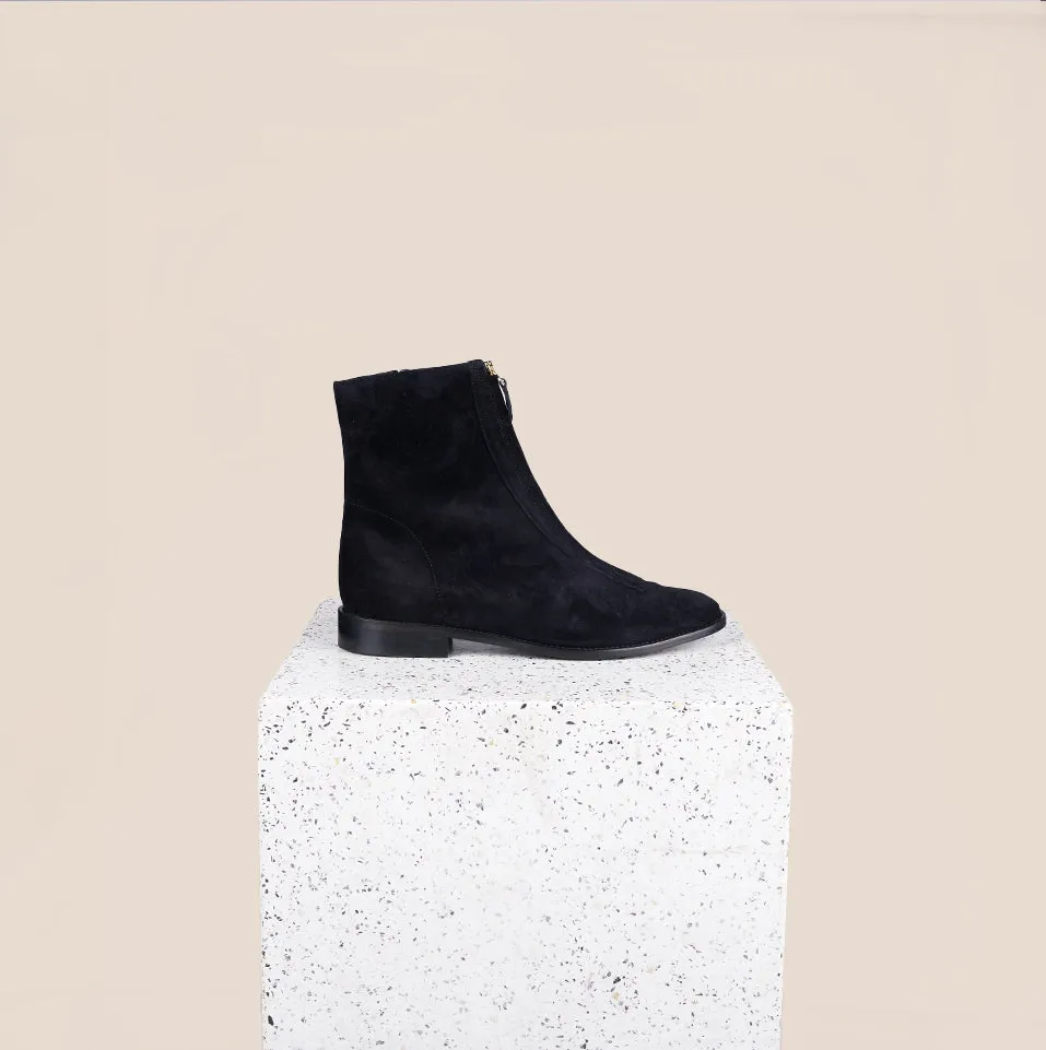 Roma Zip Ankle Boot Black Suede