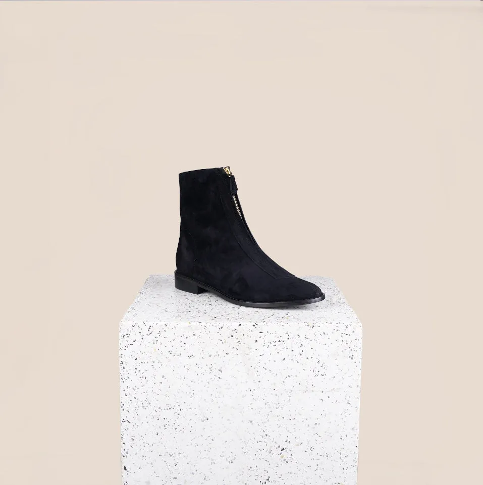 Roma Zip Ankle Boot Black Suede