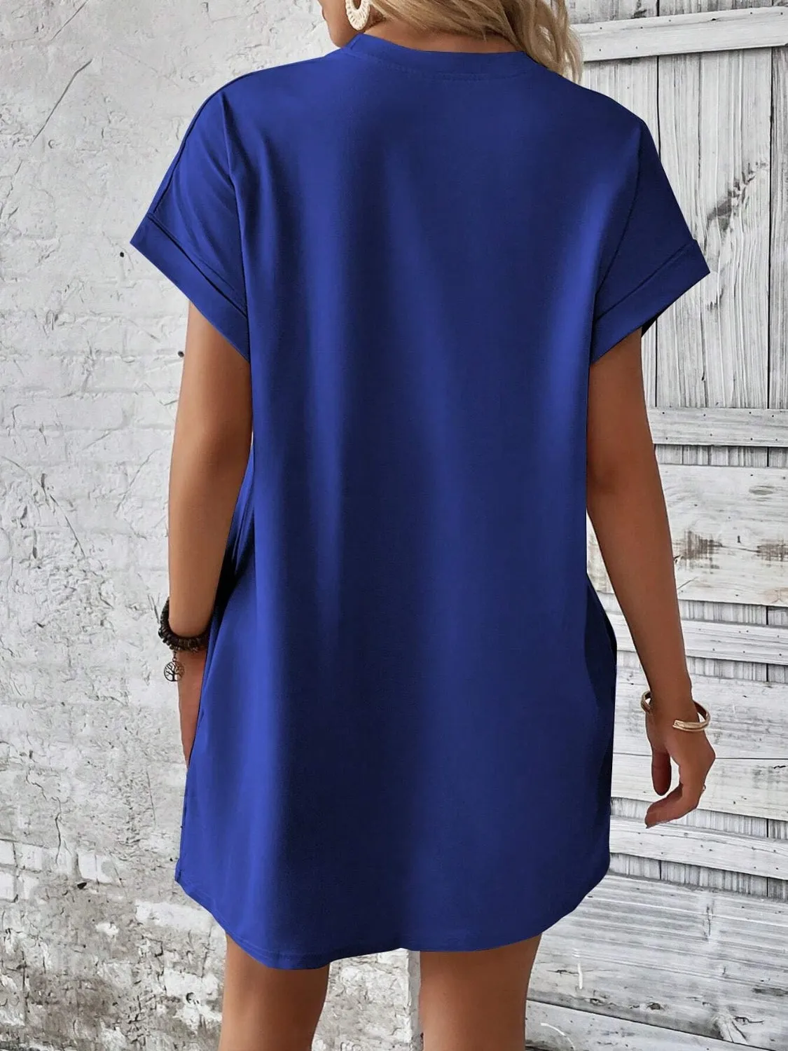 Round Neck Short Sleeve Mini Dress**