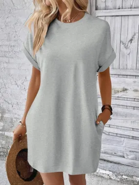 Round Neck Short Sleeve Mini Dress**