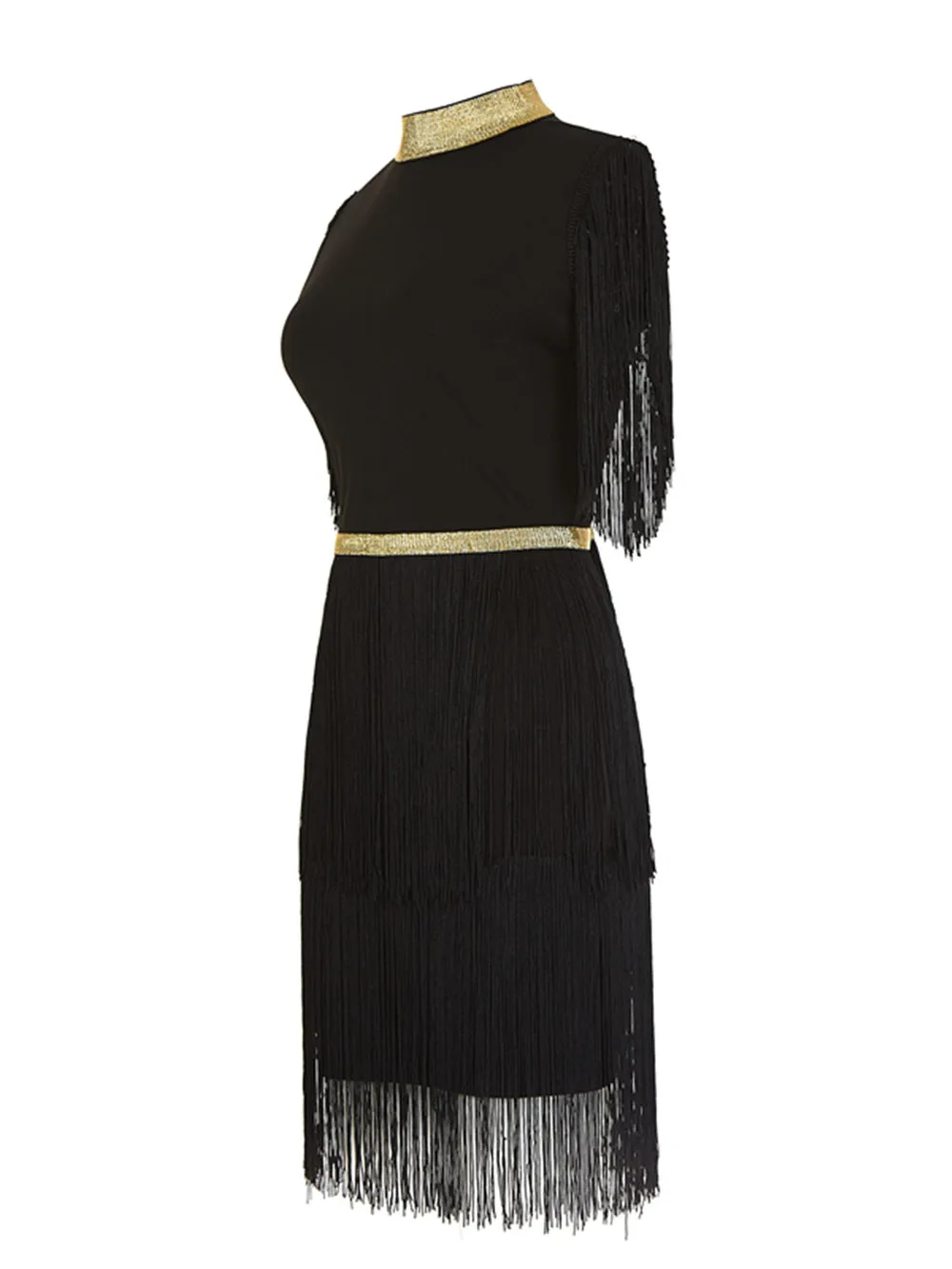 Roxy Black Gold Bandage Dress Tassels.