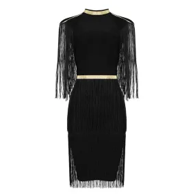 Roxy Black Gold Bandage Dress Tassels.