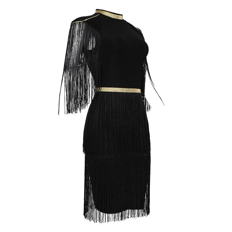 Roxy Black Gold Bandage Dress Tassels.