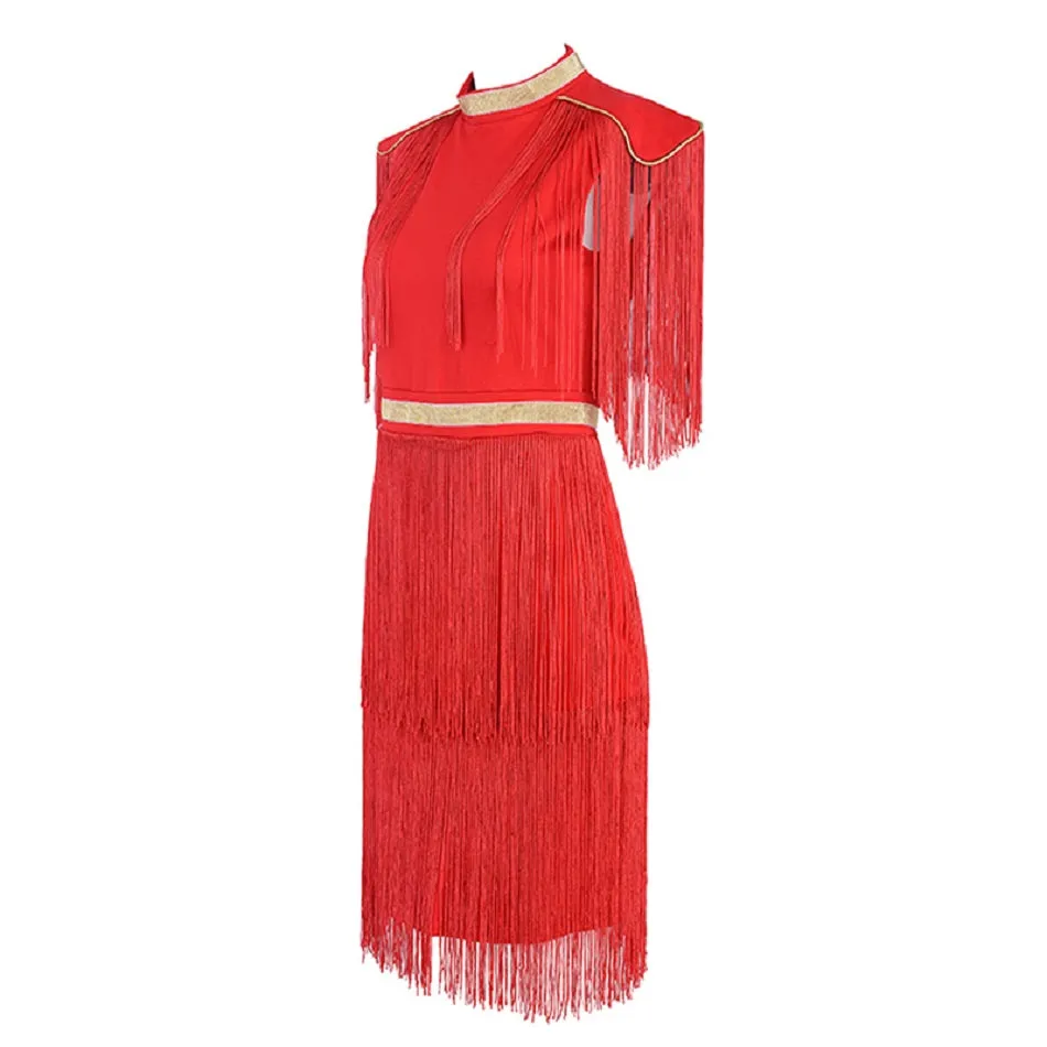 Roxy Red Gold Bandage Dress Tassels