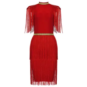 Roxy Red Gold Bandage Dress Tassels