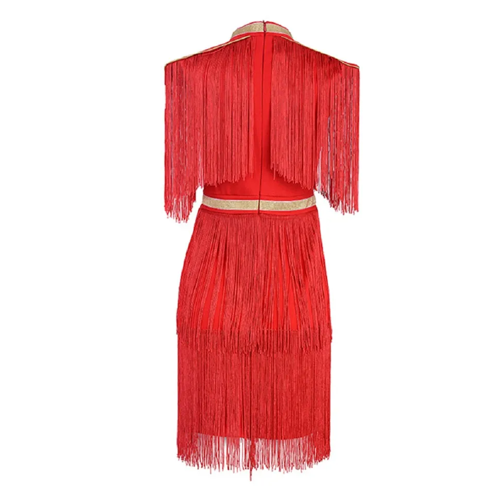 Roxy Red Gold Bandage Dress Tassels