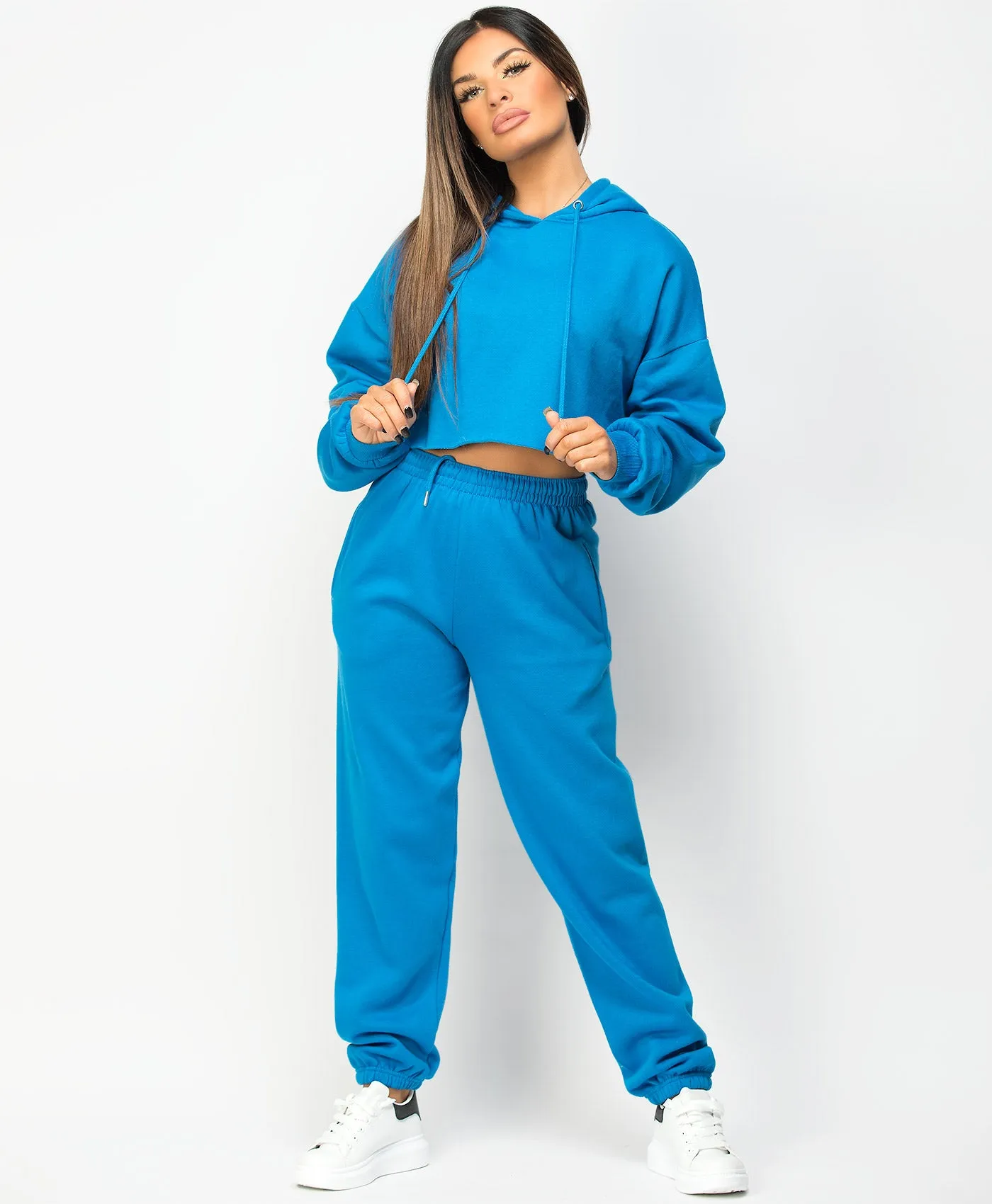 Royal Blue Oversized Cropped Hoodie & Joggers Loungewear Set