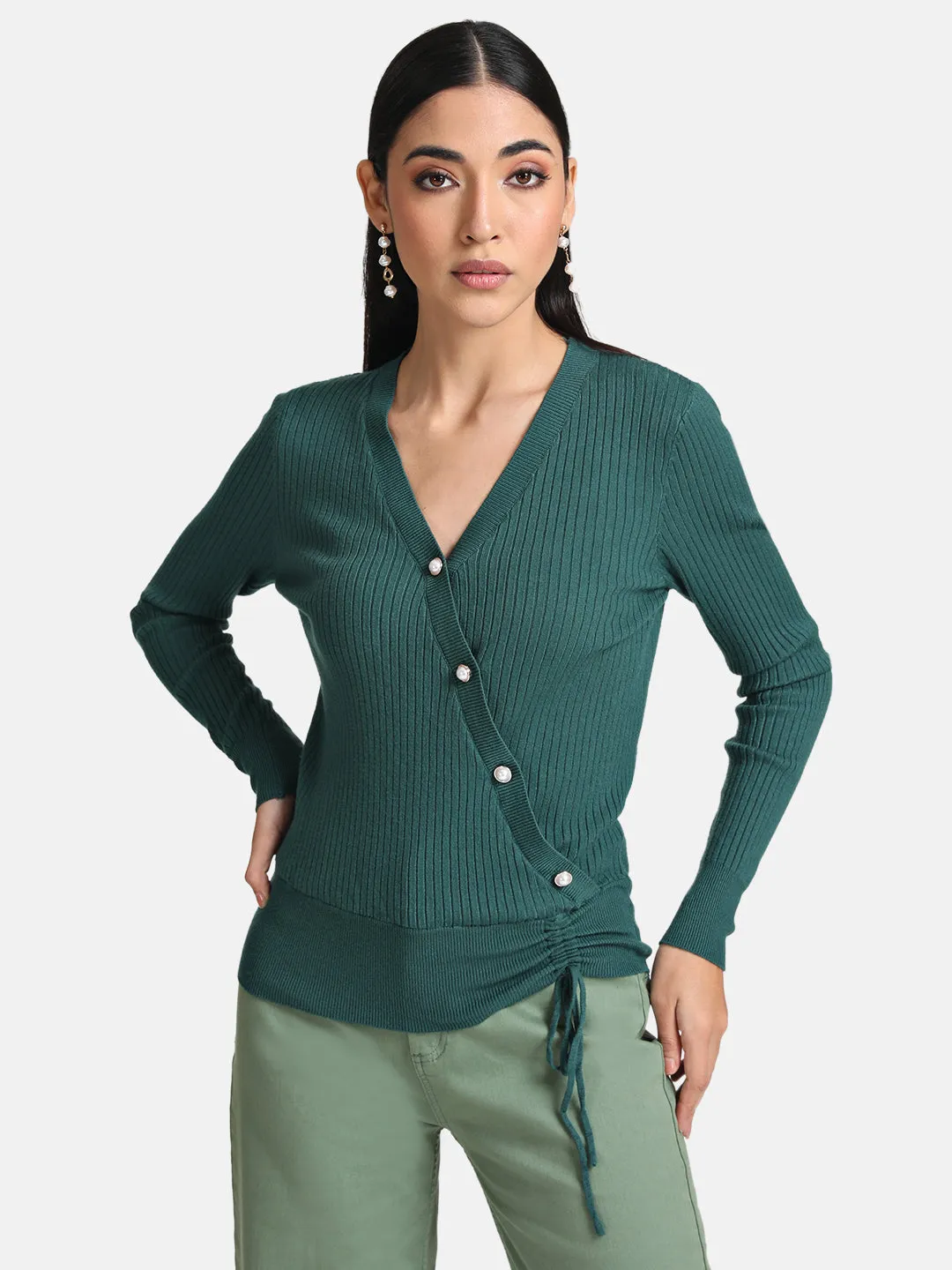 Ruched Asymmetrical Placket Pullover