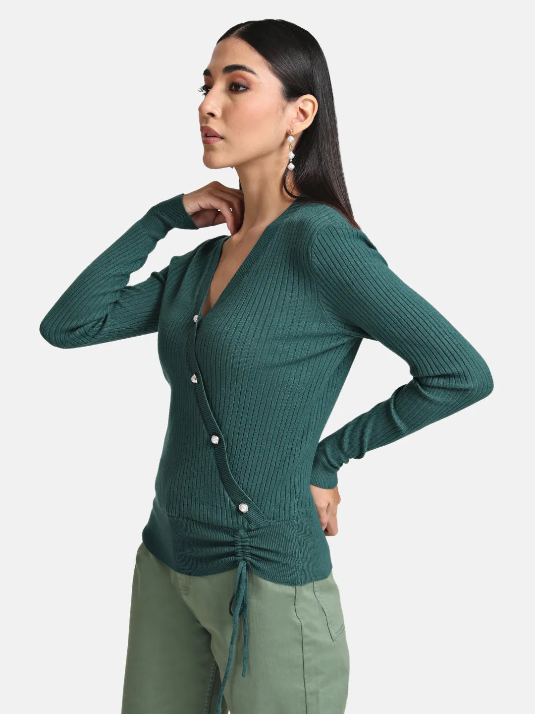 Ruched Asymmetrical Placket Pullover