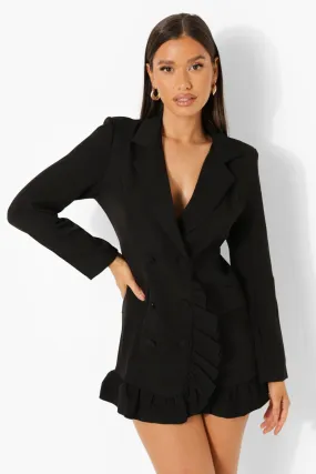 Ruffle Front Double Breasted Blazer Dress