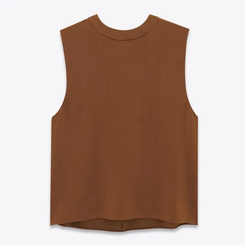 Saint Laurent Silk Satin Crepe Tank Top in Brun Chene | Style 766539Y6H402278