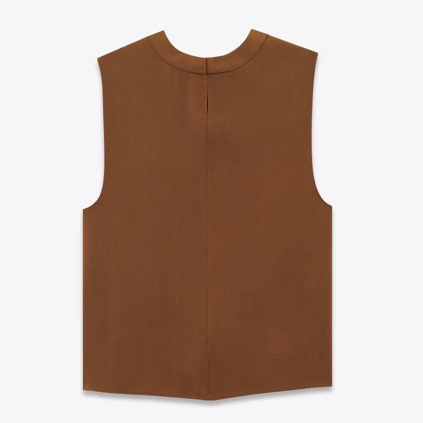 Saint Laurent Silk Satin Crepe Tank Top in Brun Chene | Style 766539Y6H402278