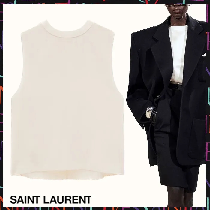 Saint Laurent Silk Satin Tank Top in Craie