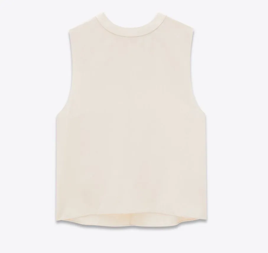 Saint Laurent Silk Satin Tank Top in Craie