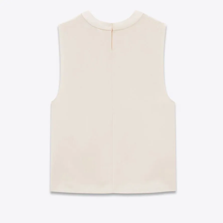 Saint Laurent Silk Satin Tank Top in Craie