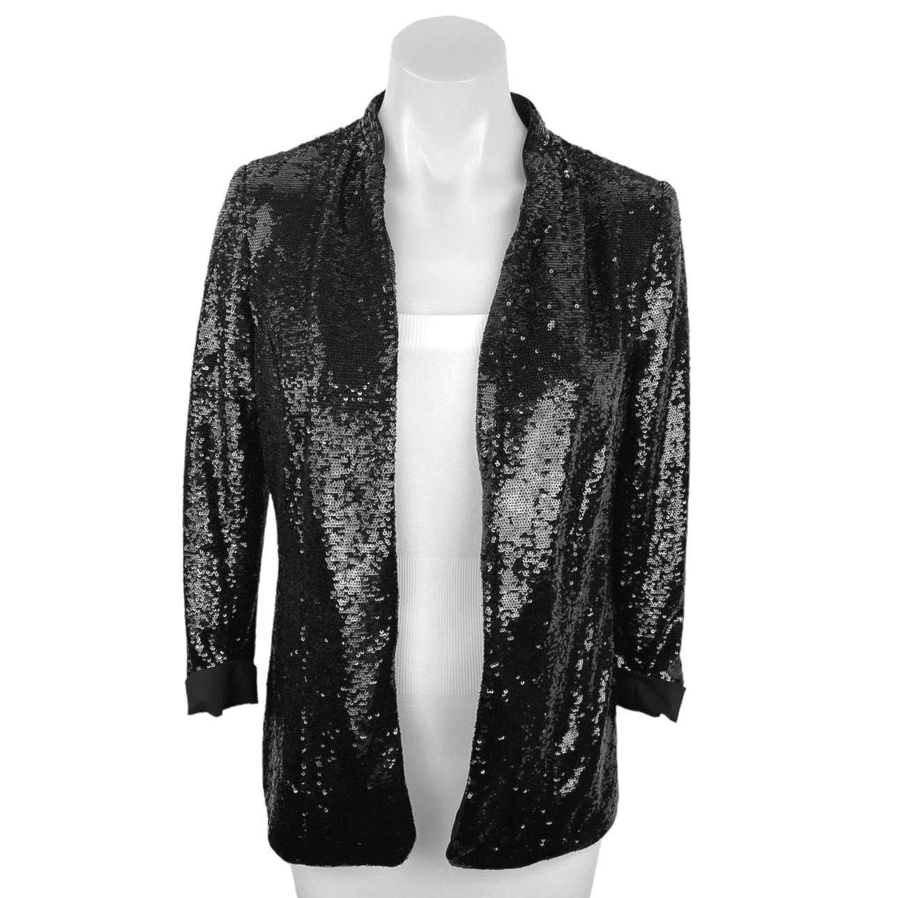 Sam Edelman Black All Over Sequin Open Front Career Office Blazer Coat Jacket S