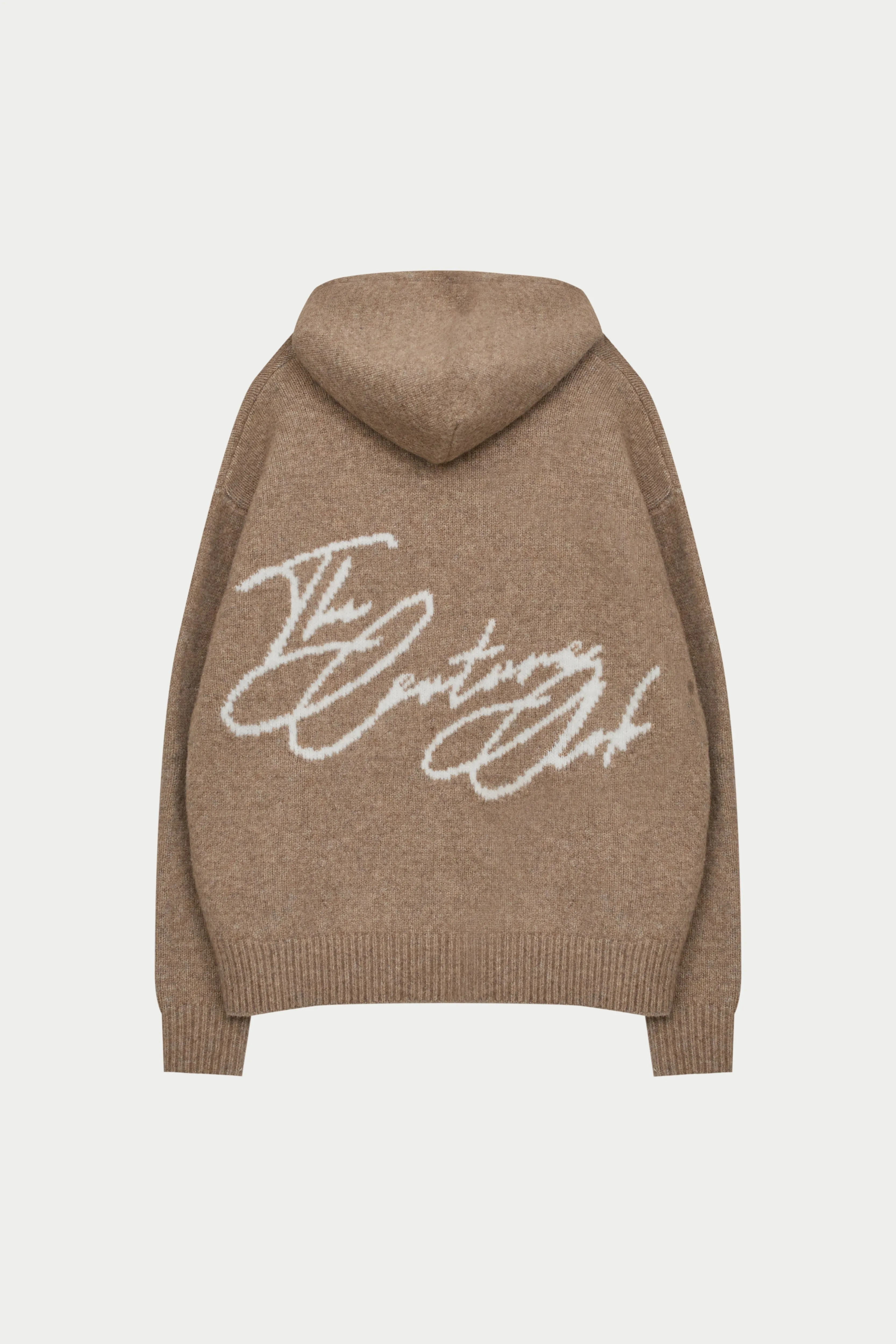 SCRIPT LOGO GRAPHIC KNITTED HOODIE - BEIGE