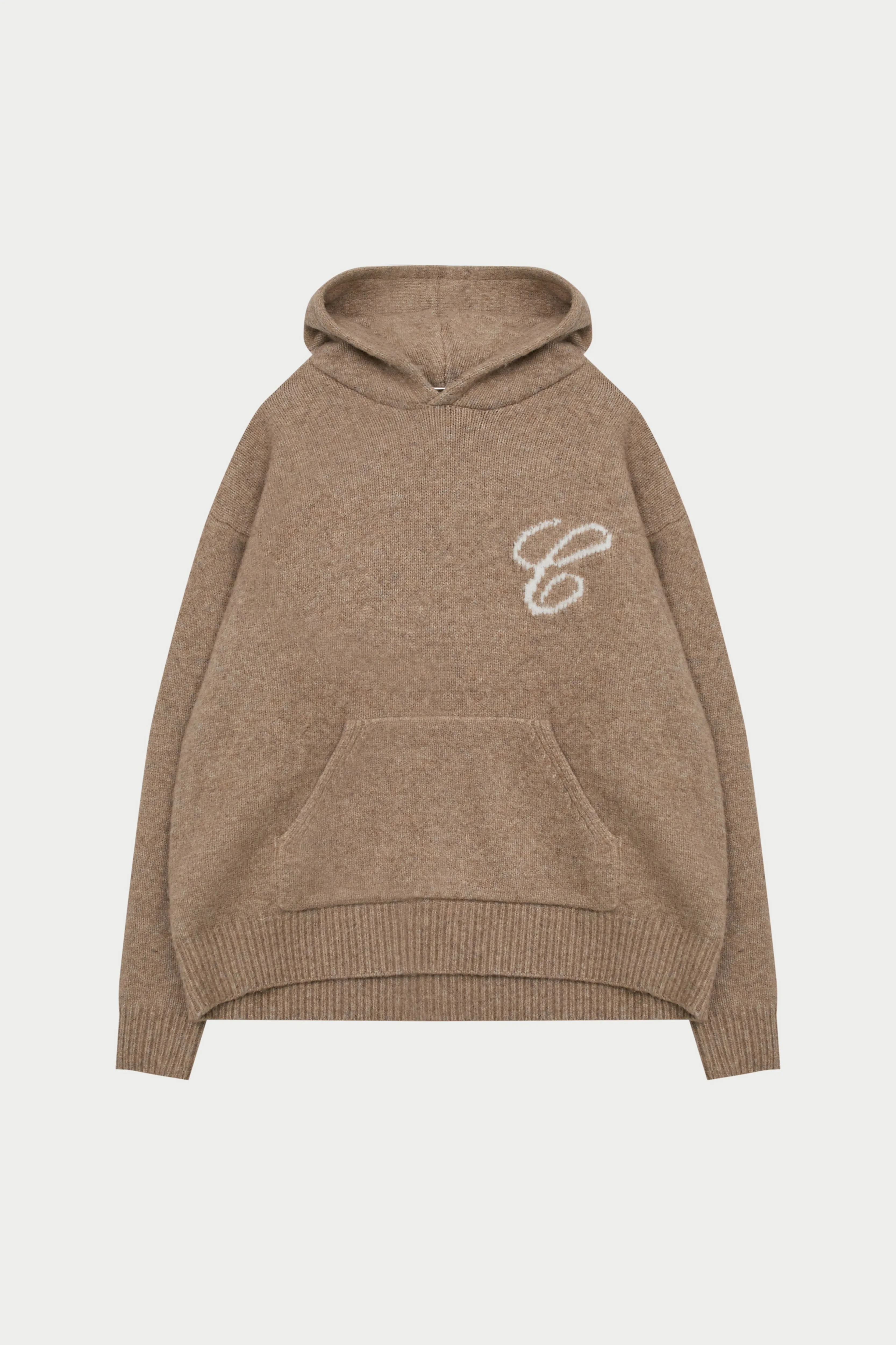 SCRIPT LOGO GRAPHIC KNITTED HOODIE - BEIGE