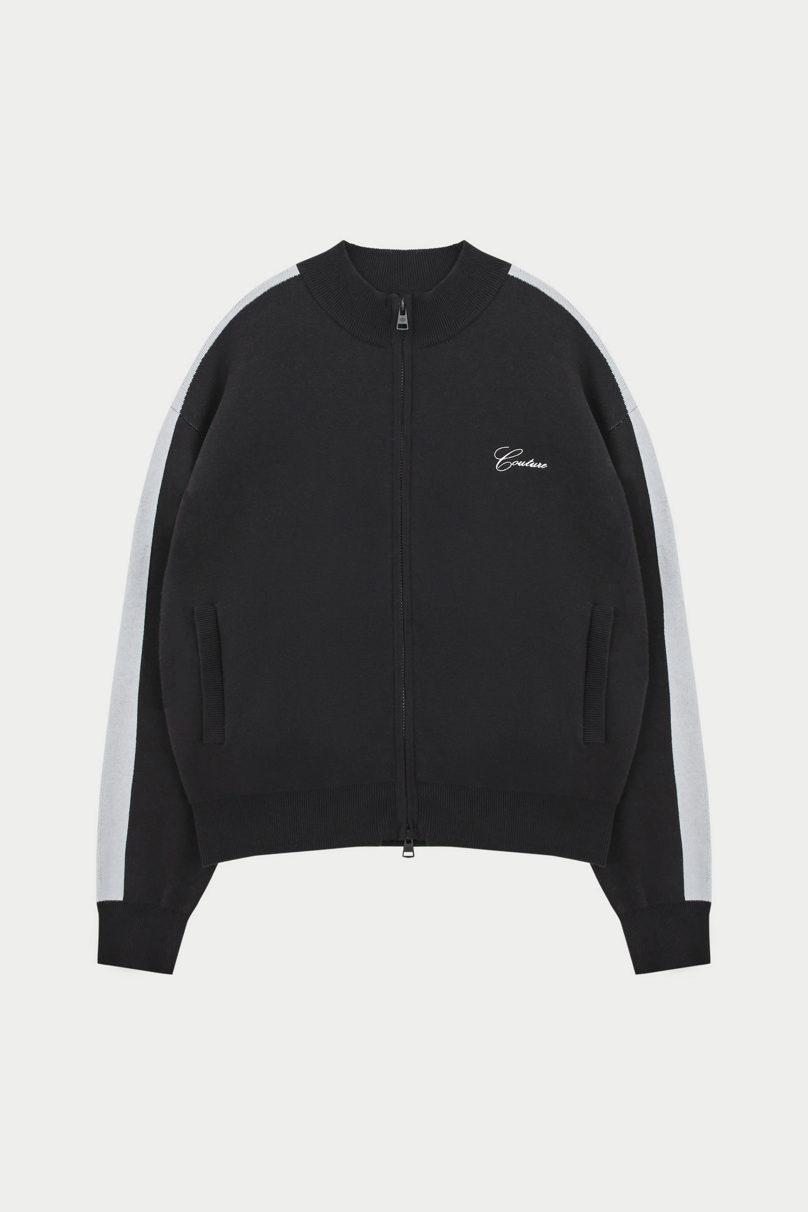 SIDE STRIPE KNITTED TRACK JACKET - BLACK