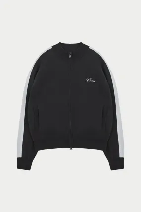 SIDE STRIPE KNITTED TRACK JACKET - BLACK