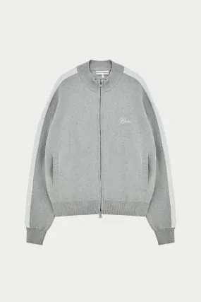 SIDE STRIPE KNITTED TRACK JACKET - GREY MARL