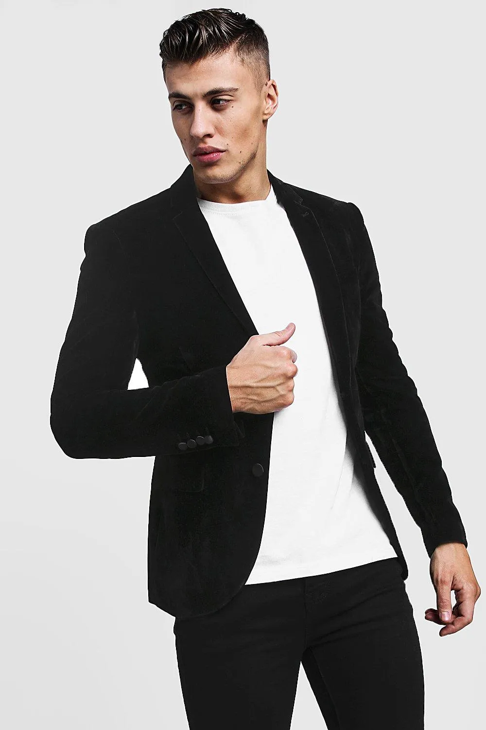 Skinny Fit Velour Blazer