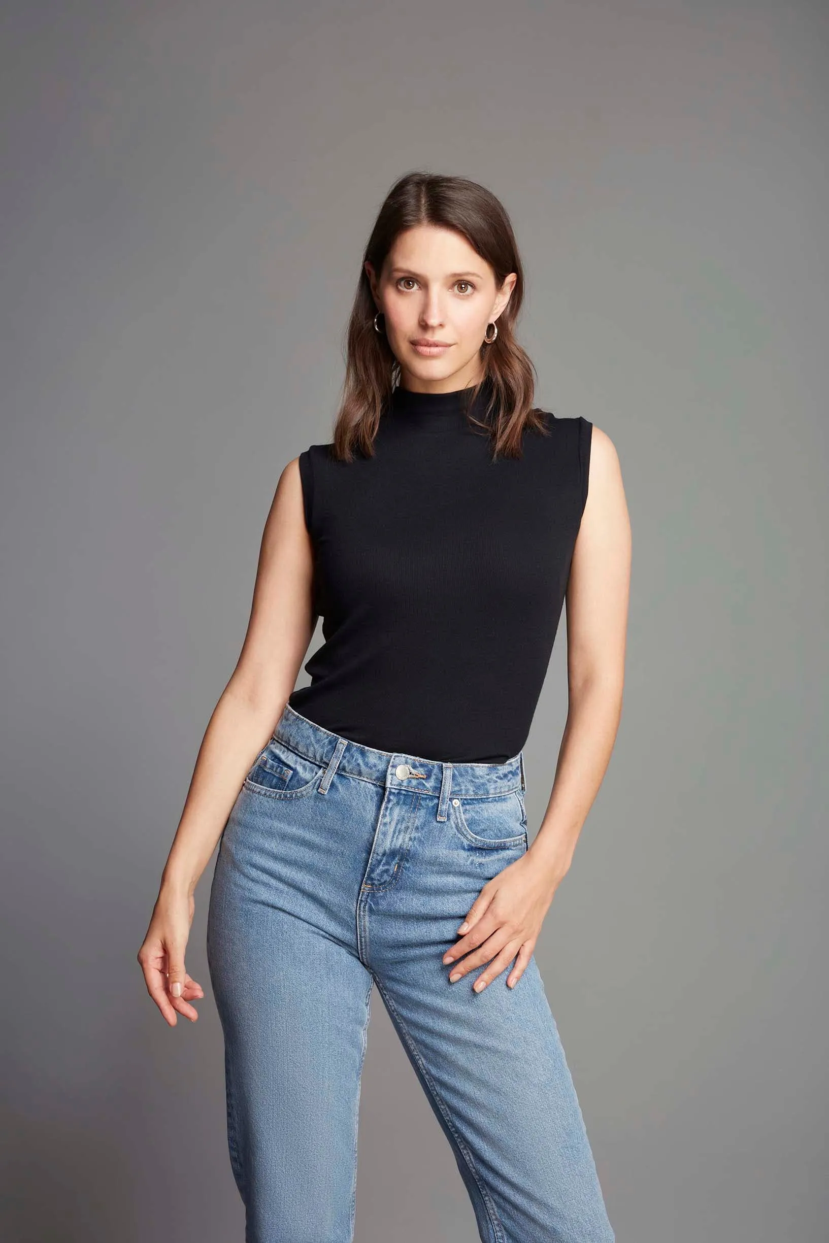 Sleeveless Mock Neck Micro Modal Top