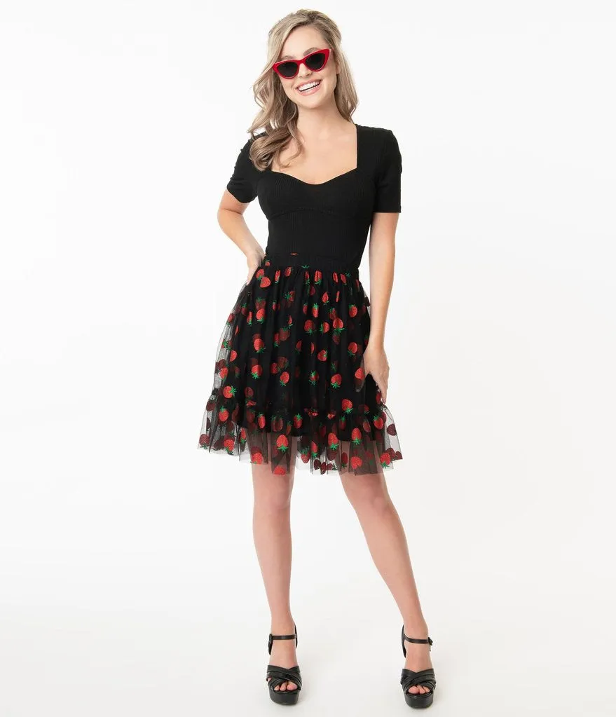 Smak Parlour Black Strawberry Print Skirt