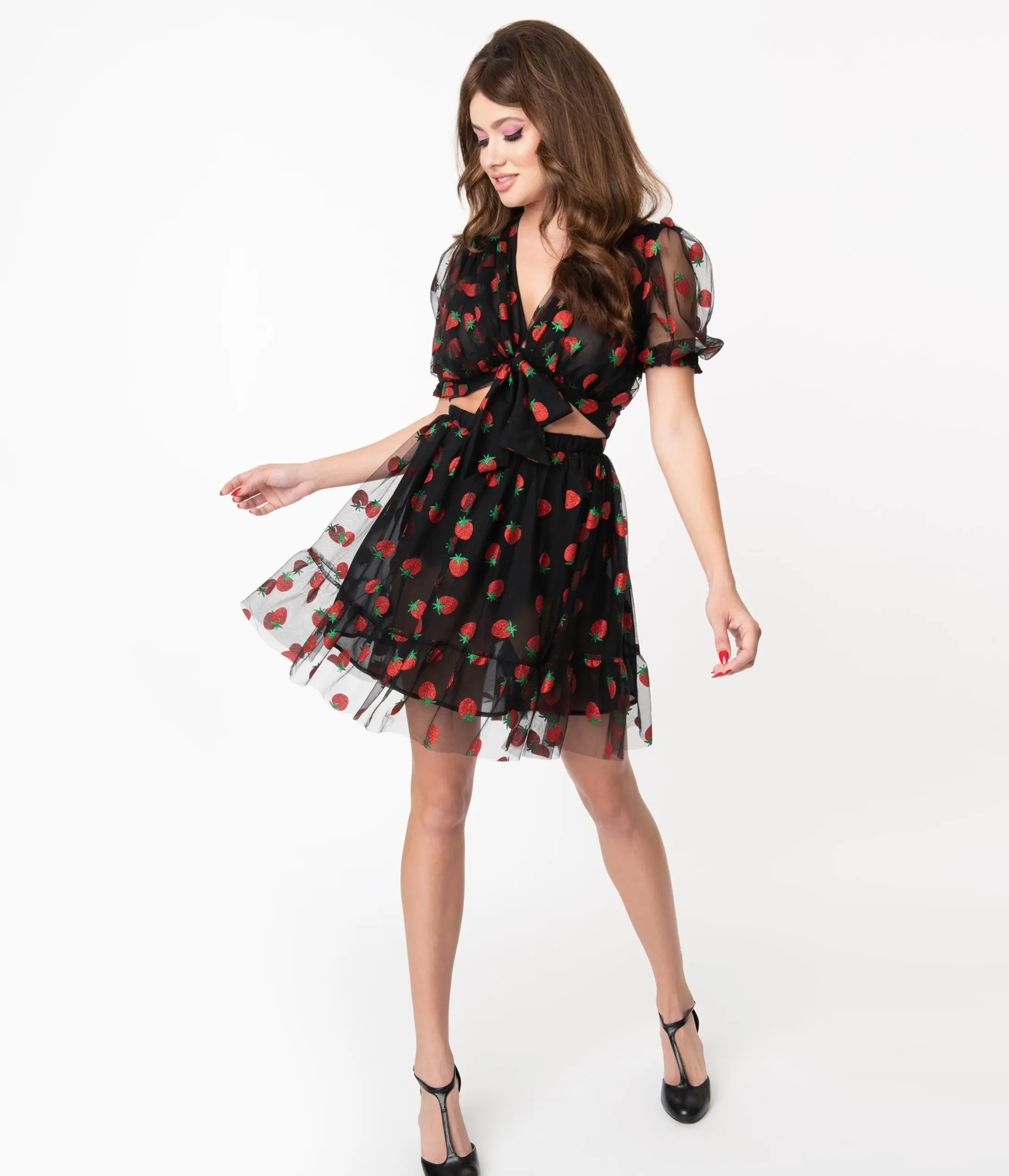 Smak Parlour Black Strawberry Print Skirt