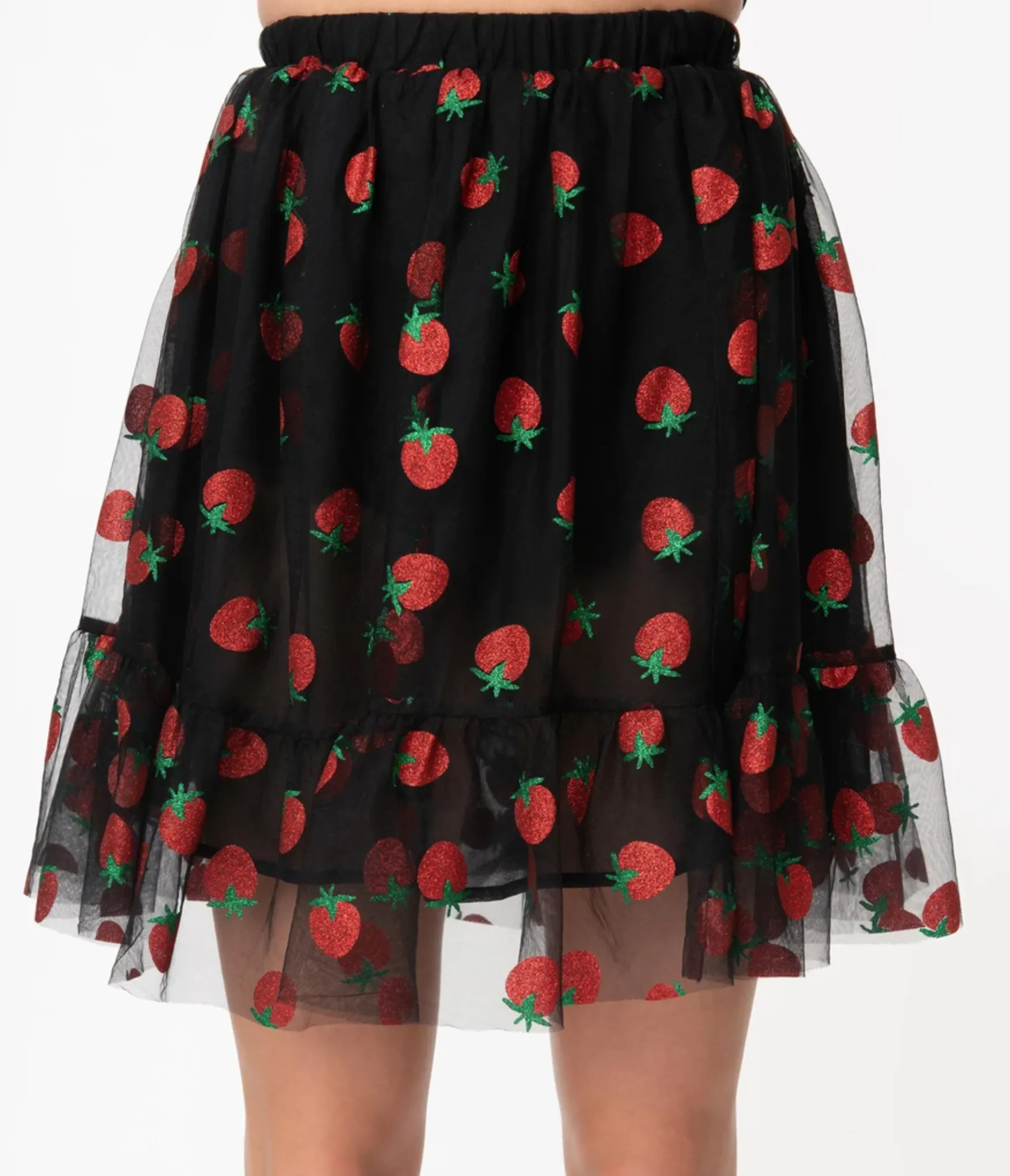 Smak Parlour Black Strawberry Print Skirt