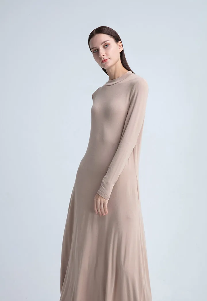 Solid Color Round Neck Dress