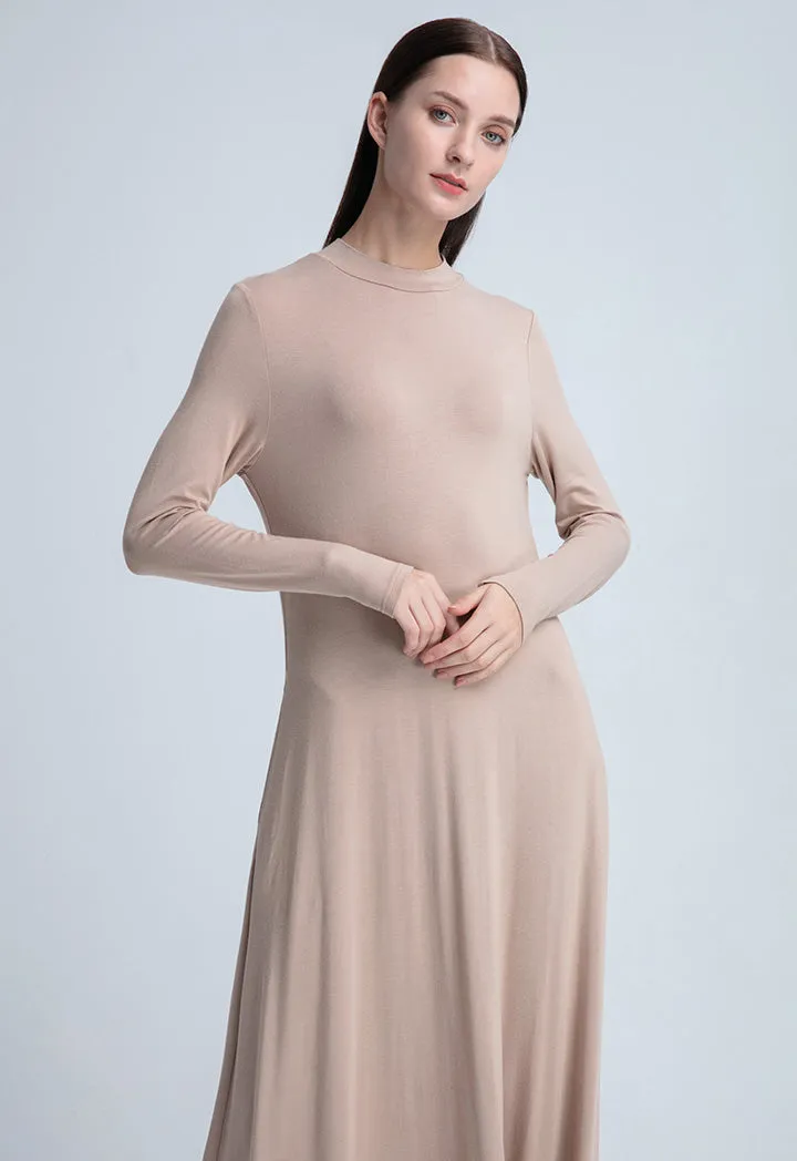 Solid Color Round Neck Dress