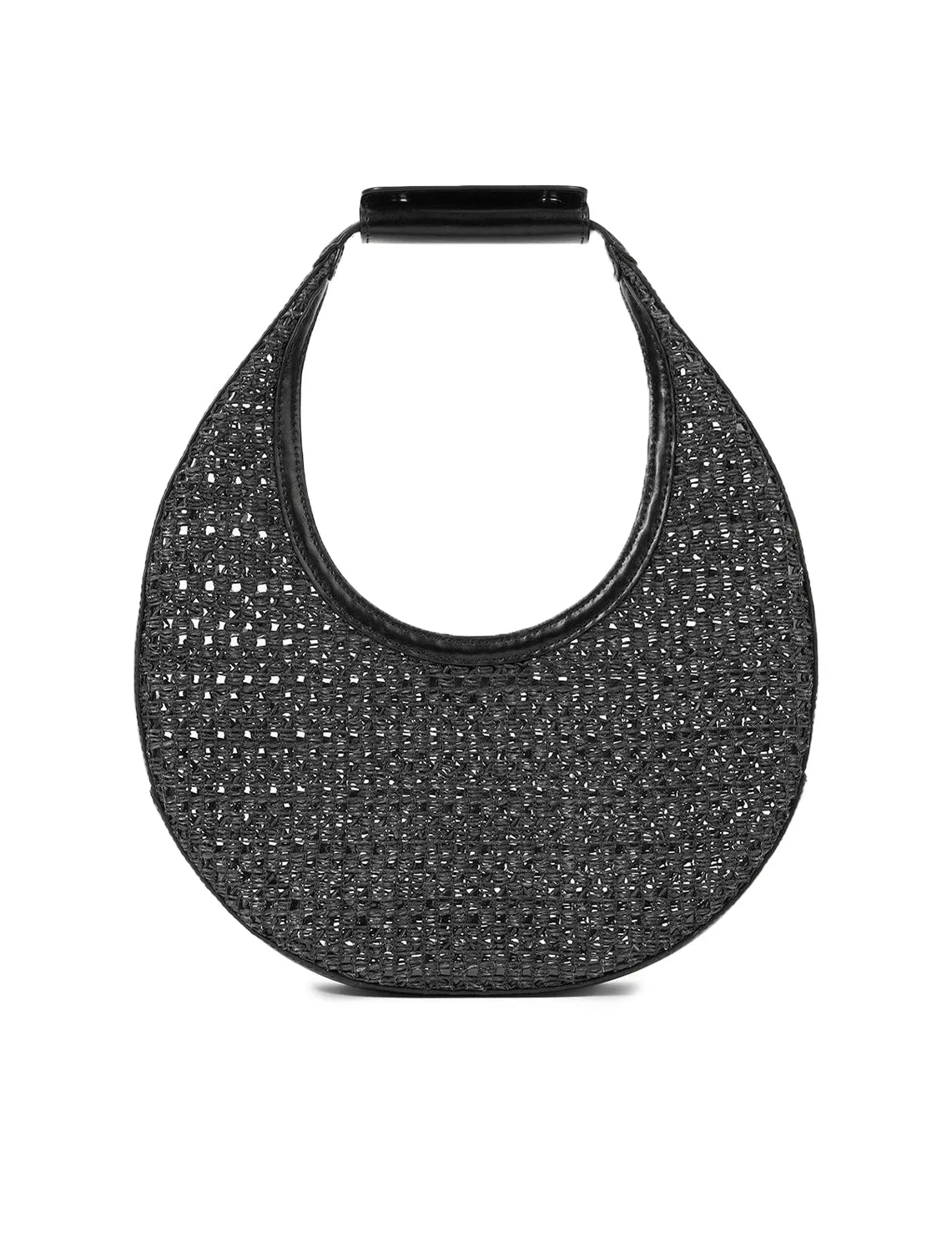     STAUD   moon woven raffia tote bag in black