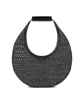     STAUD   moon woven raffia tote bag in black