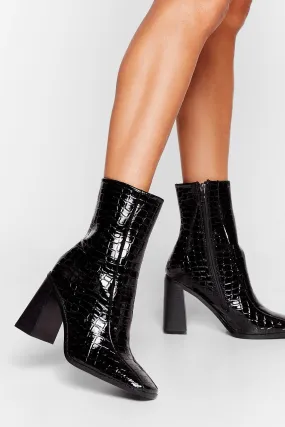 Taking Flare Of Business Croc Heeled Boots