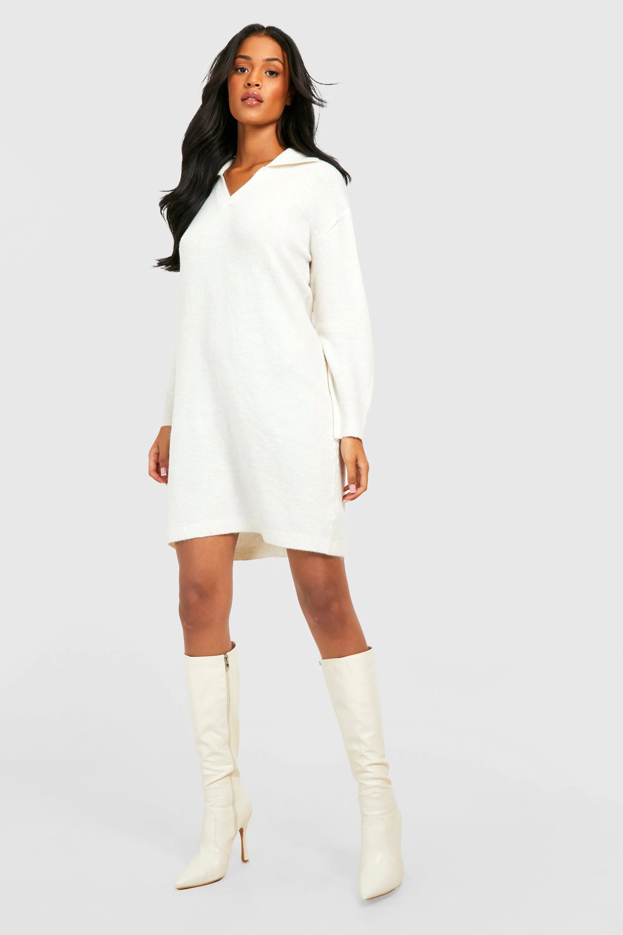 Tall Soft Knit Collared Sweater Dress