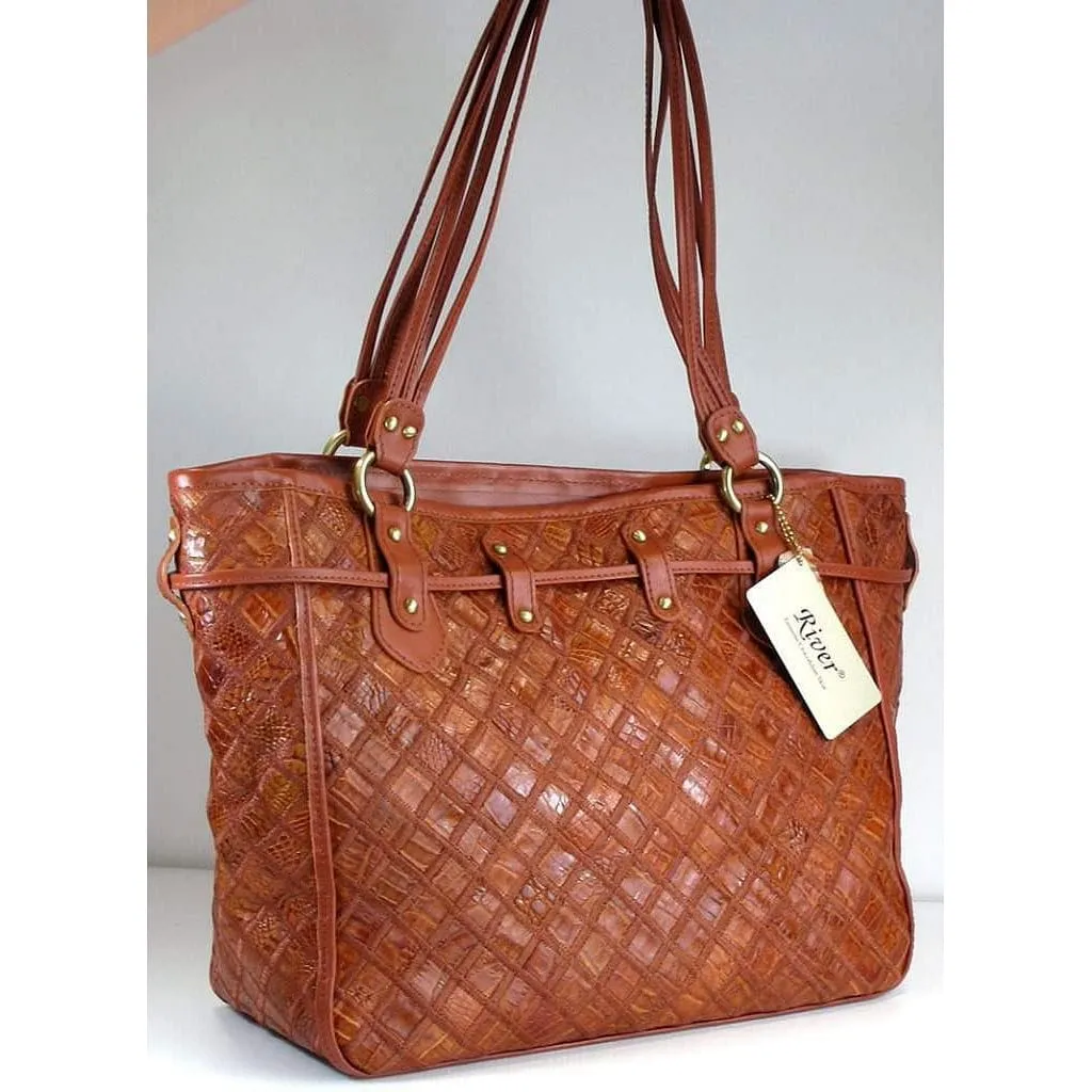 Tan Crocodile Zigzag Hobo