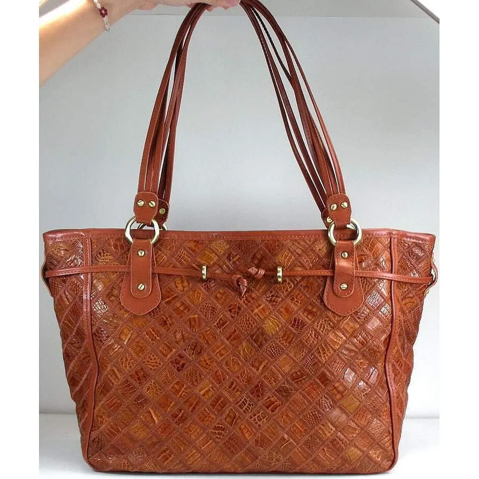 Tan Crocodile Zigzag Hobo