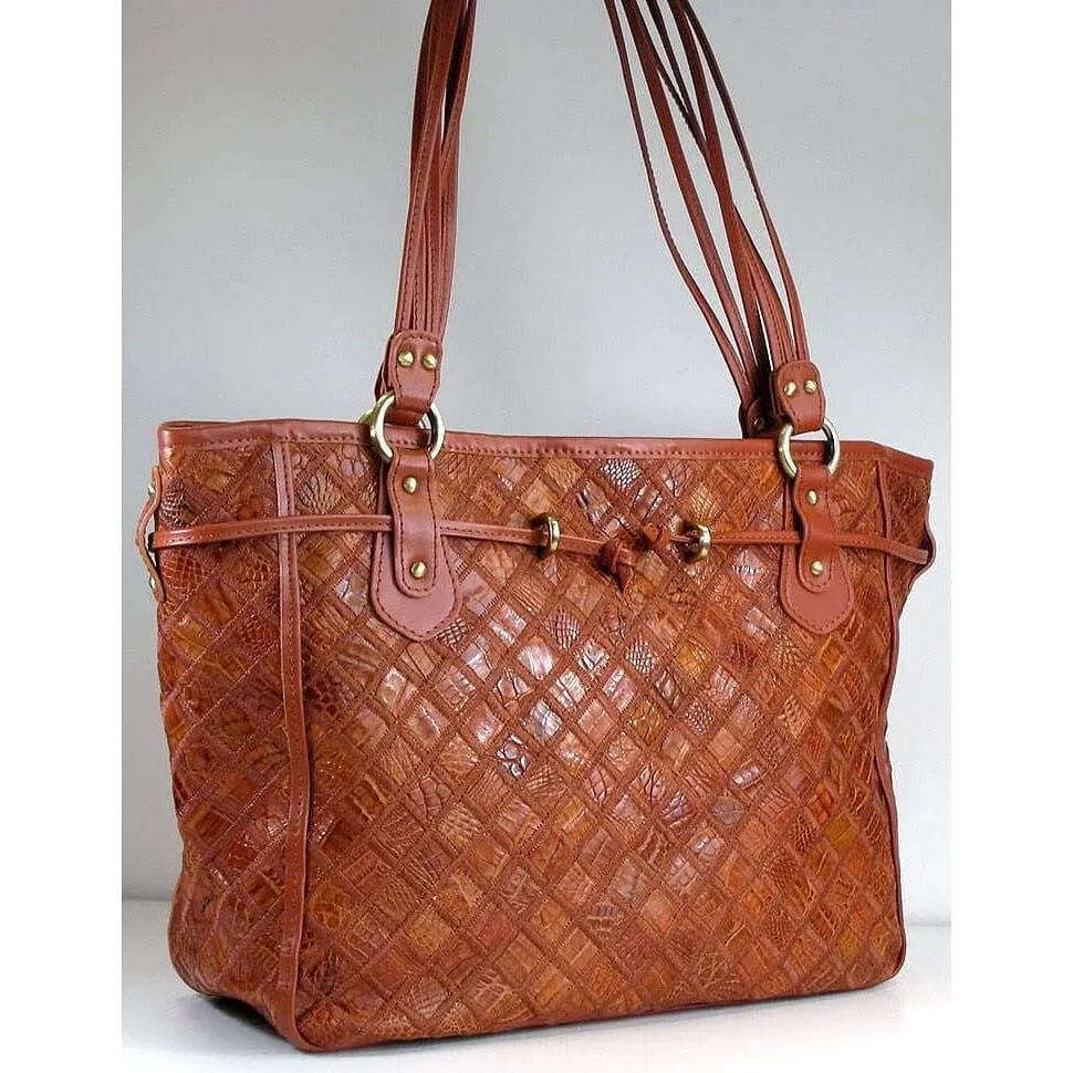 Tan Crocodile Zigzag Hobo