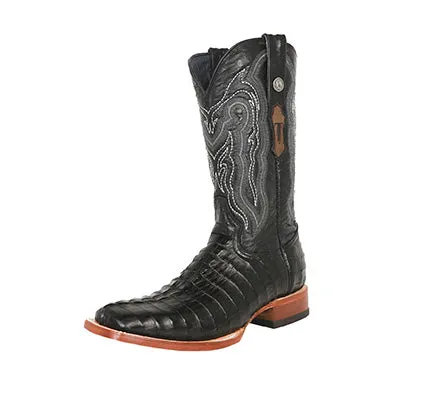 Tanner Black Caiman Tail Print Square Toe Men's Boots