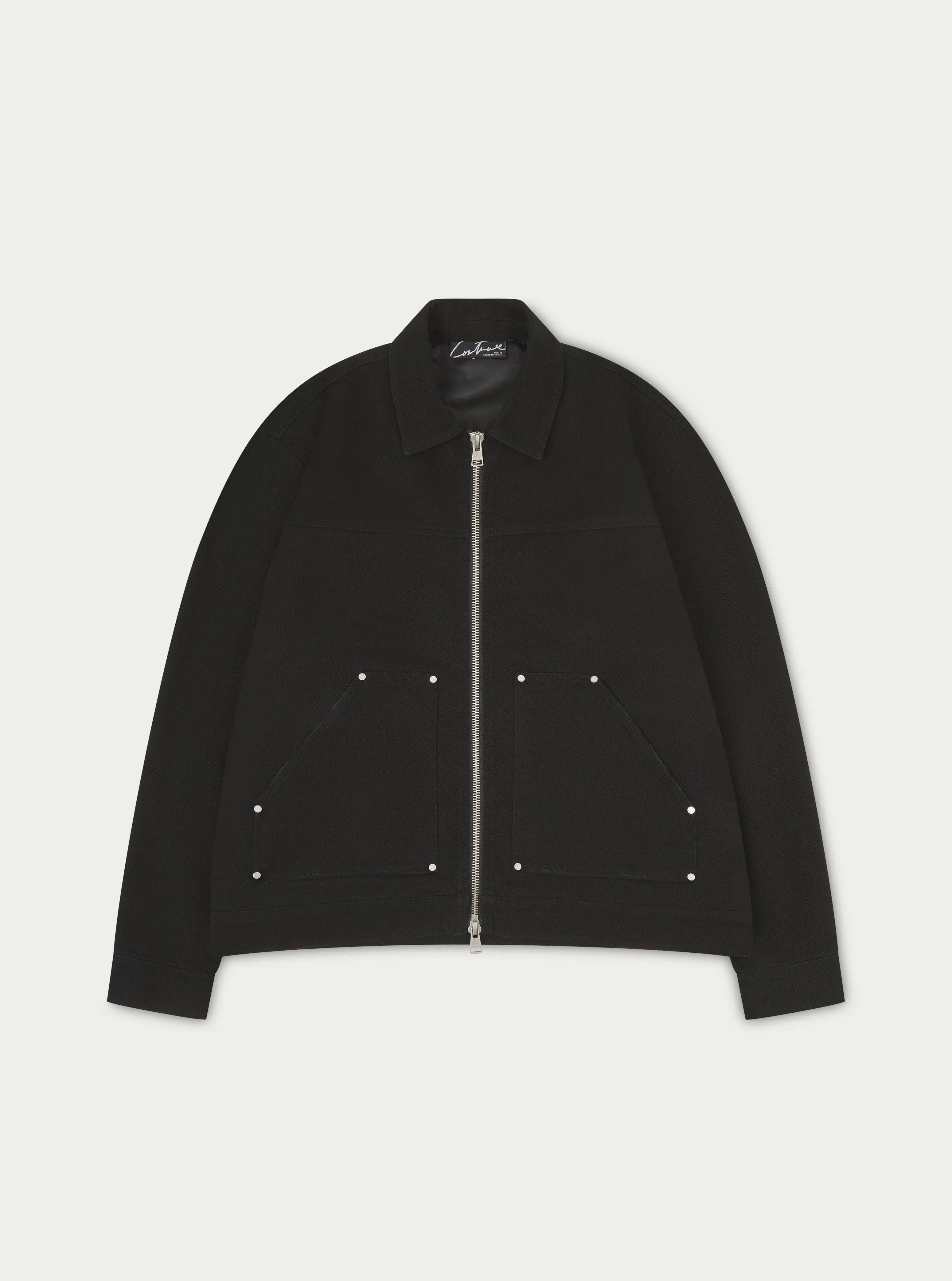 TWILL RIVET DETAIL CARPENTER JACKET - BLACK