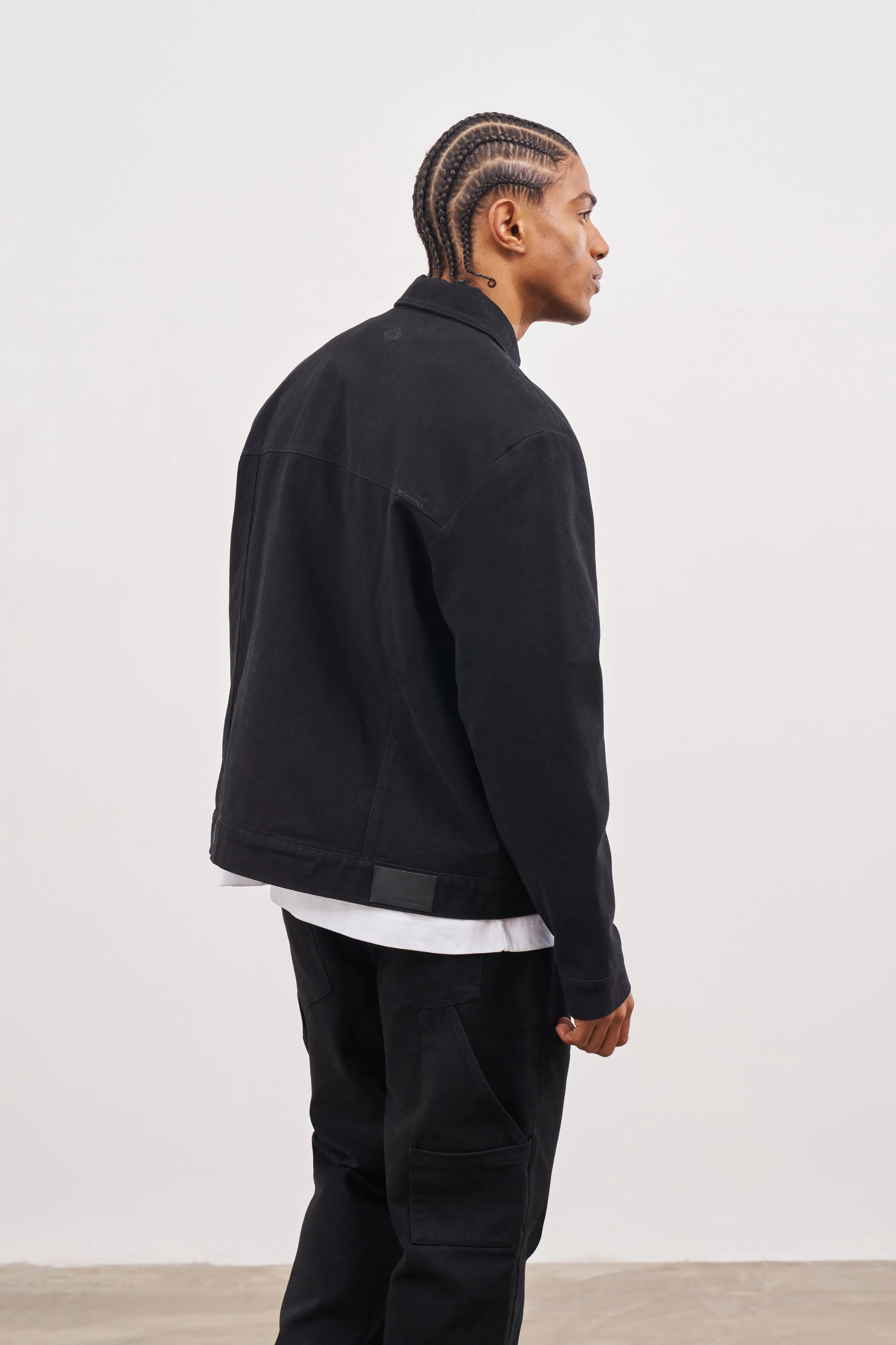 TWILL RIVET DETAIL CARPENTER JACKET - BLACK