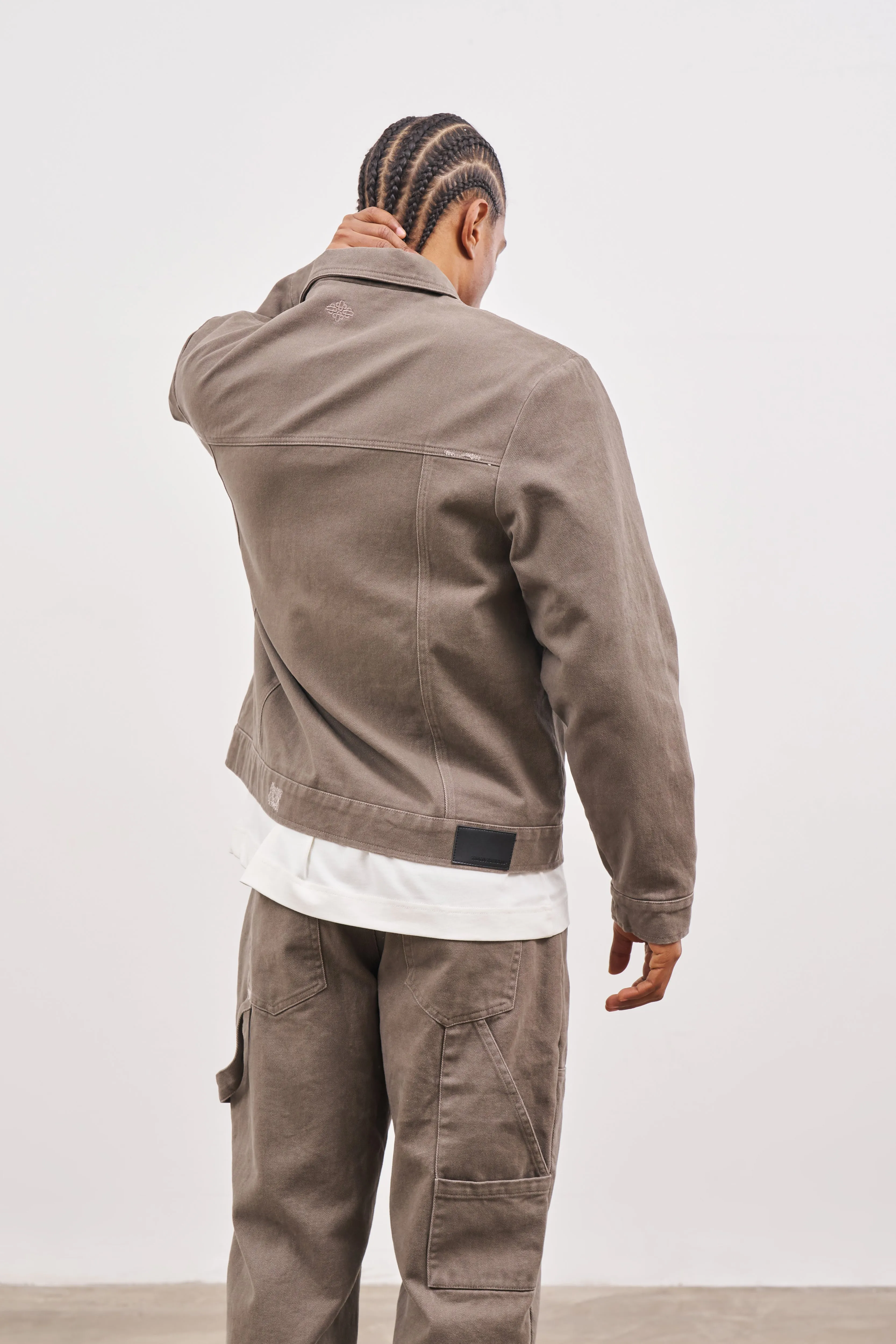 TWILL RIVET DETAIL CARPENTER JACKET - BROWN