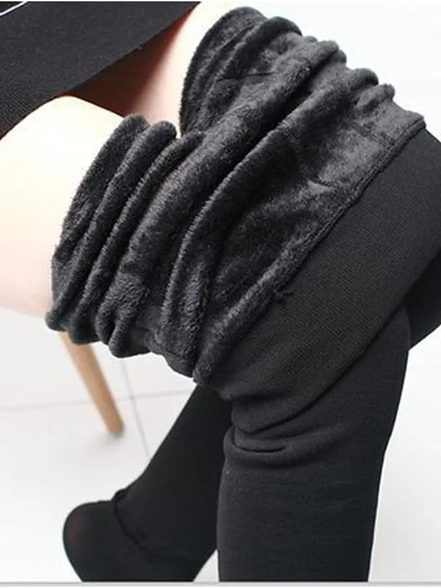 Ultra-Warm Black Wine Fleece Lined Leggings Women