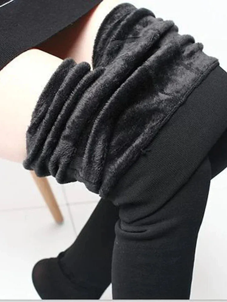 Ultra-Warm Black Wine Fleece Lined Leggings Women