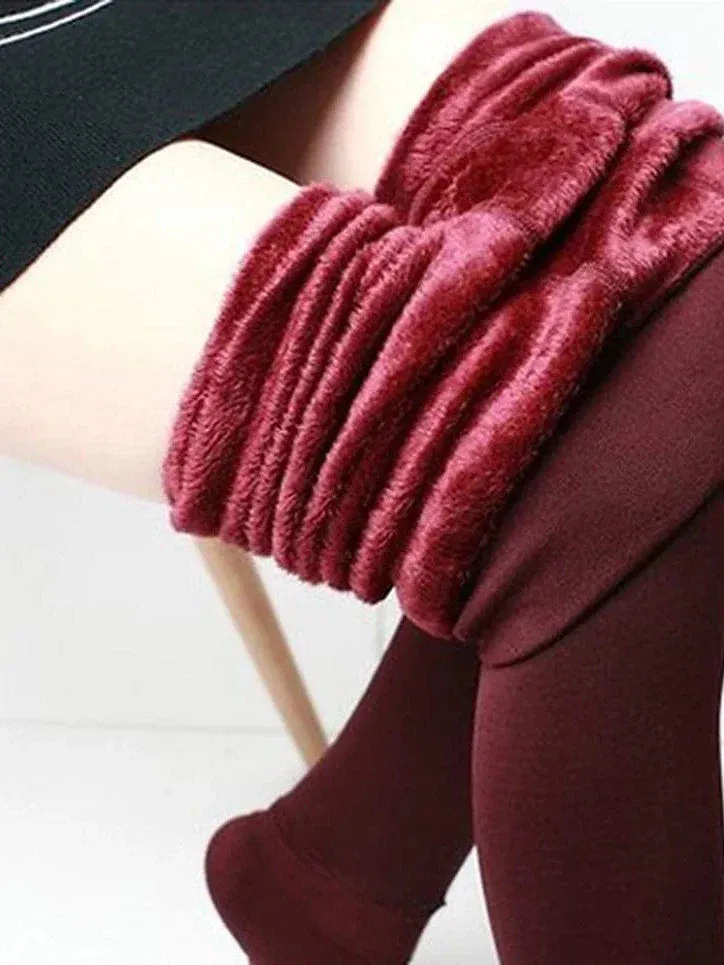 Ultra-Warm Black Wine Fleece Lined Leggings Women