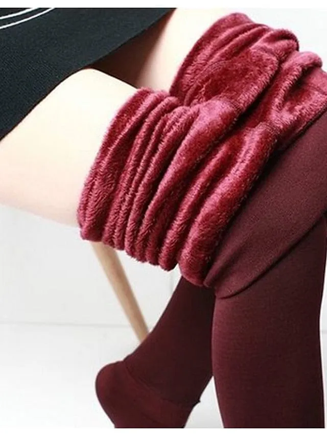 Ultra-Warm Black Wine Fleece Lined Leggings Women