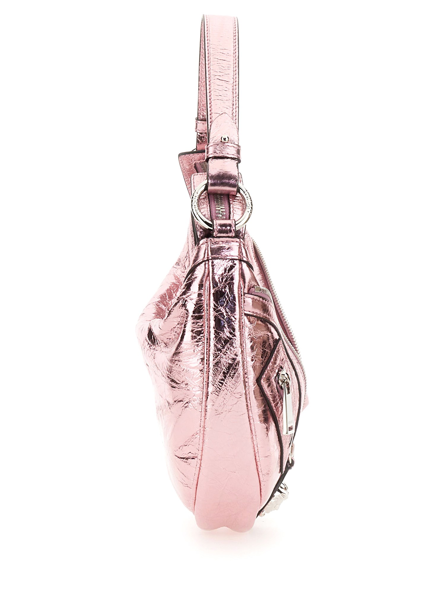 VERSACE    SMALL REPEAT HOBO BAG IN METALLIC LEATHER